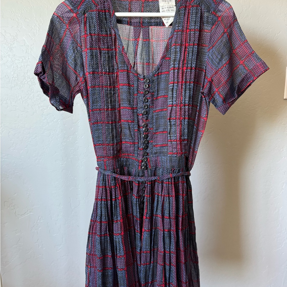Free People Red and Gray V-Neck Midi Dress